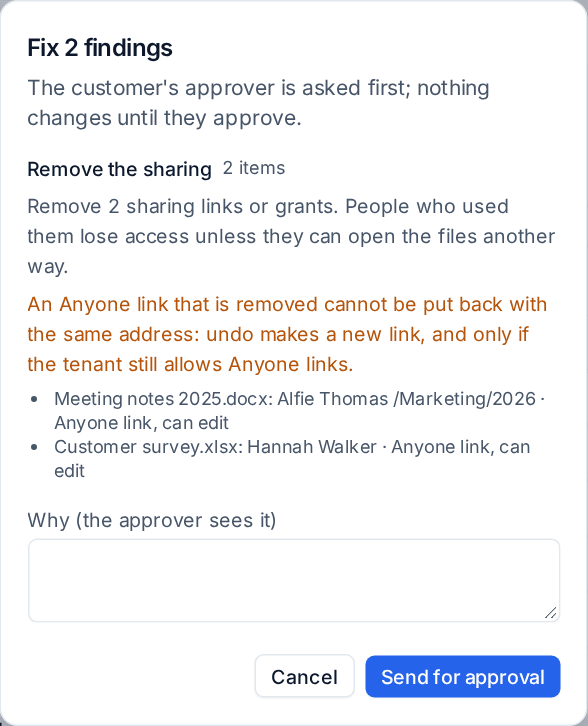 The Fix with approval dialog for two Anyone links