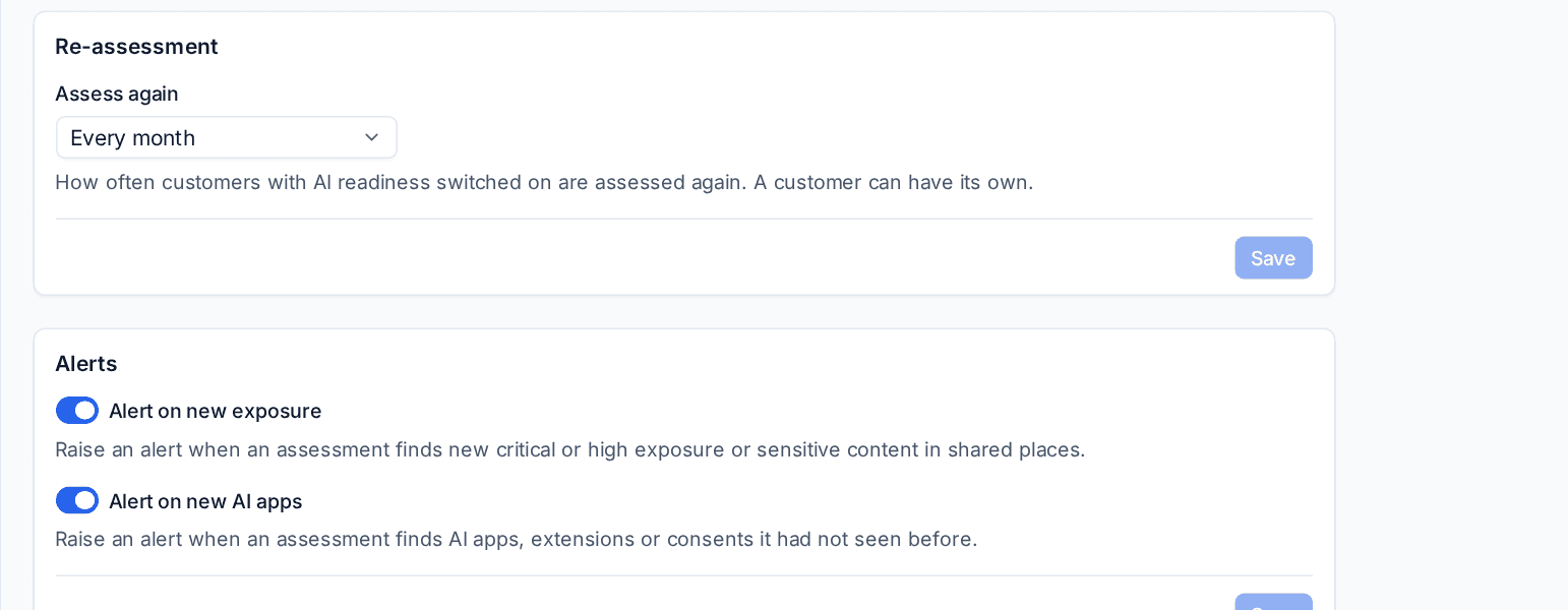Re-assessment and alert settings for AI readiness