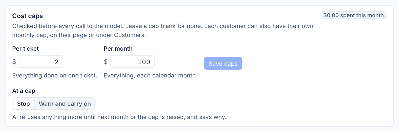 Cost caps per ticket and per month