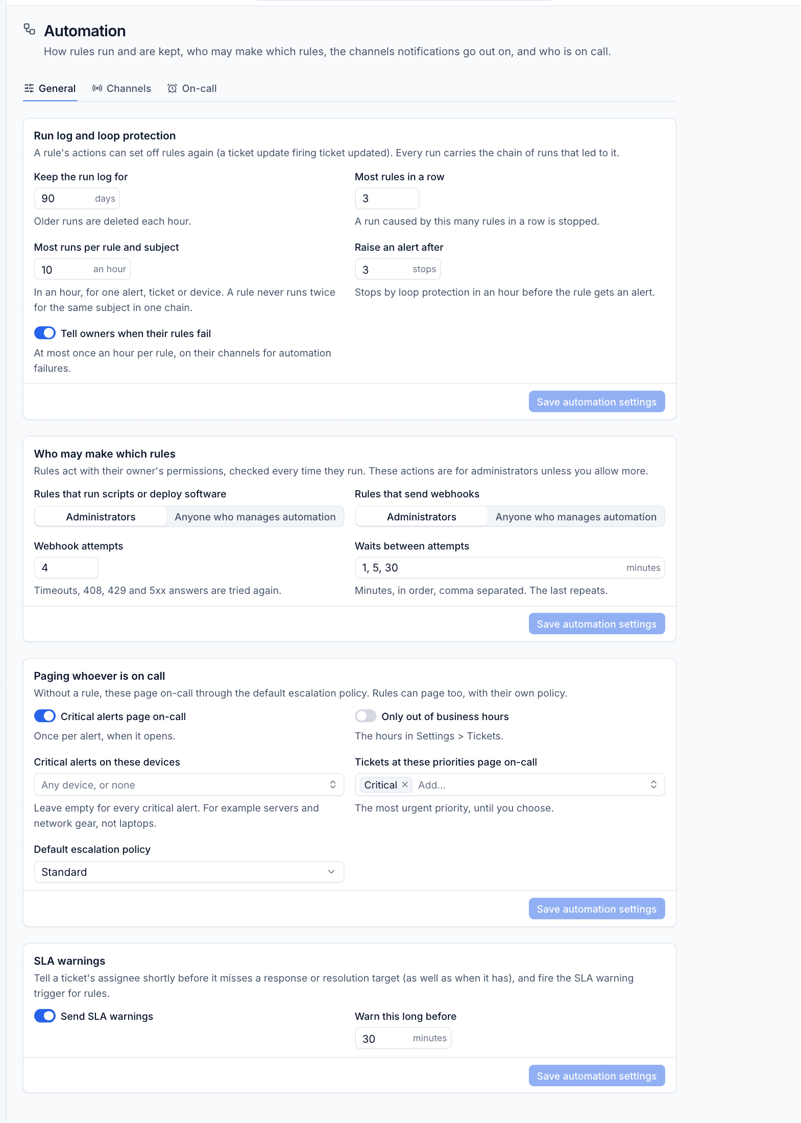 Automation general settings