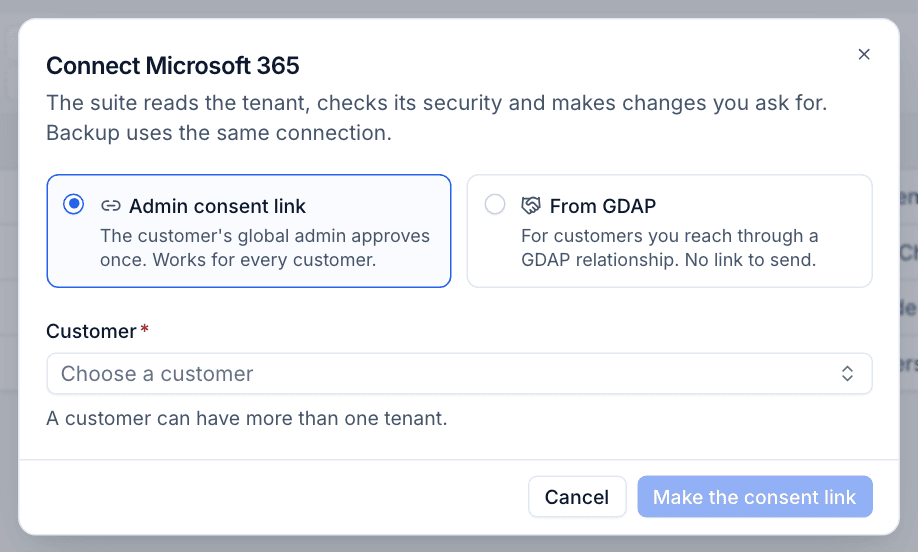 The Connect Microsoft 365 dialog