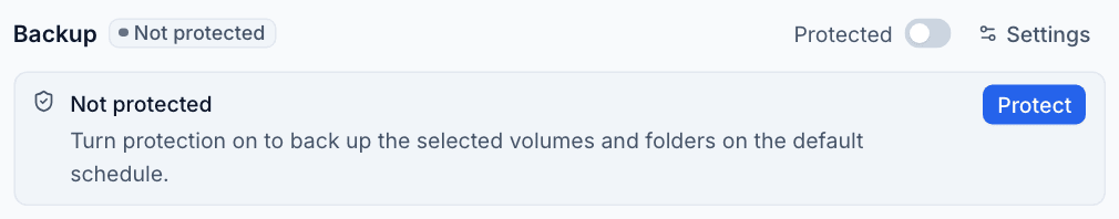 The Backup section of a device that is not protected
