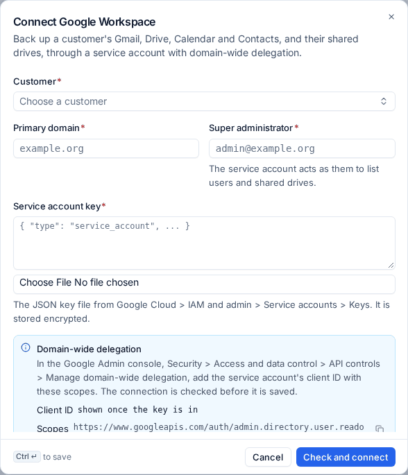 Connecting a customer's Google Workspace domain