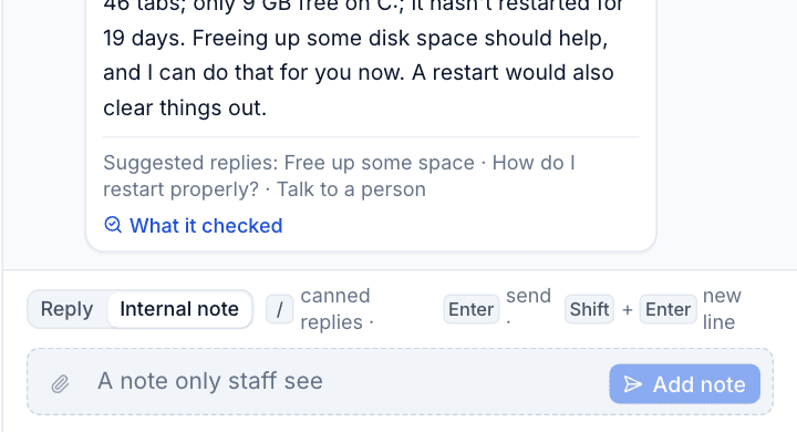 The message box in Internal note mode
