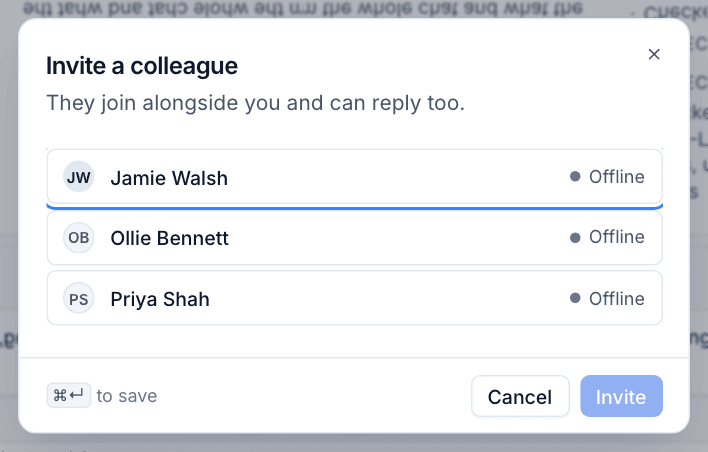 Inviting a colleague to join a chat