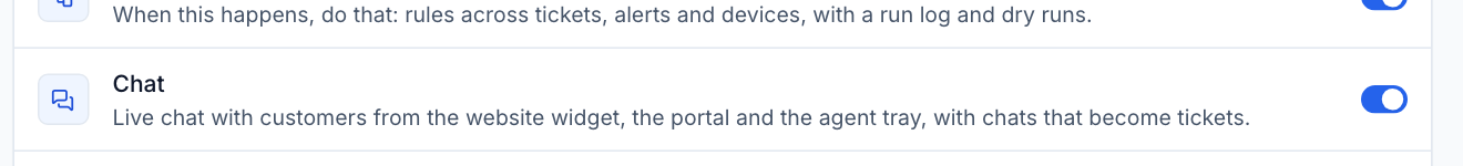 The Chat module in Settings, Modules