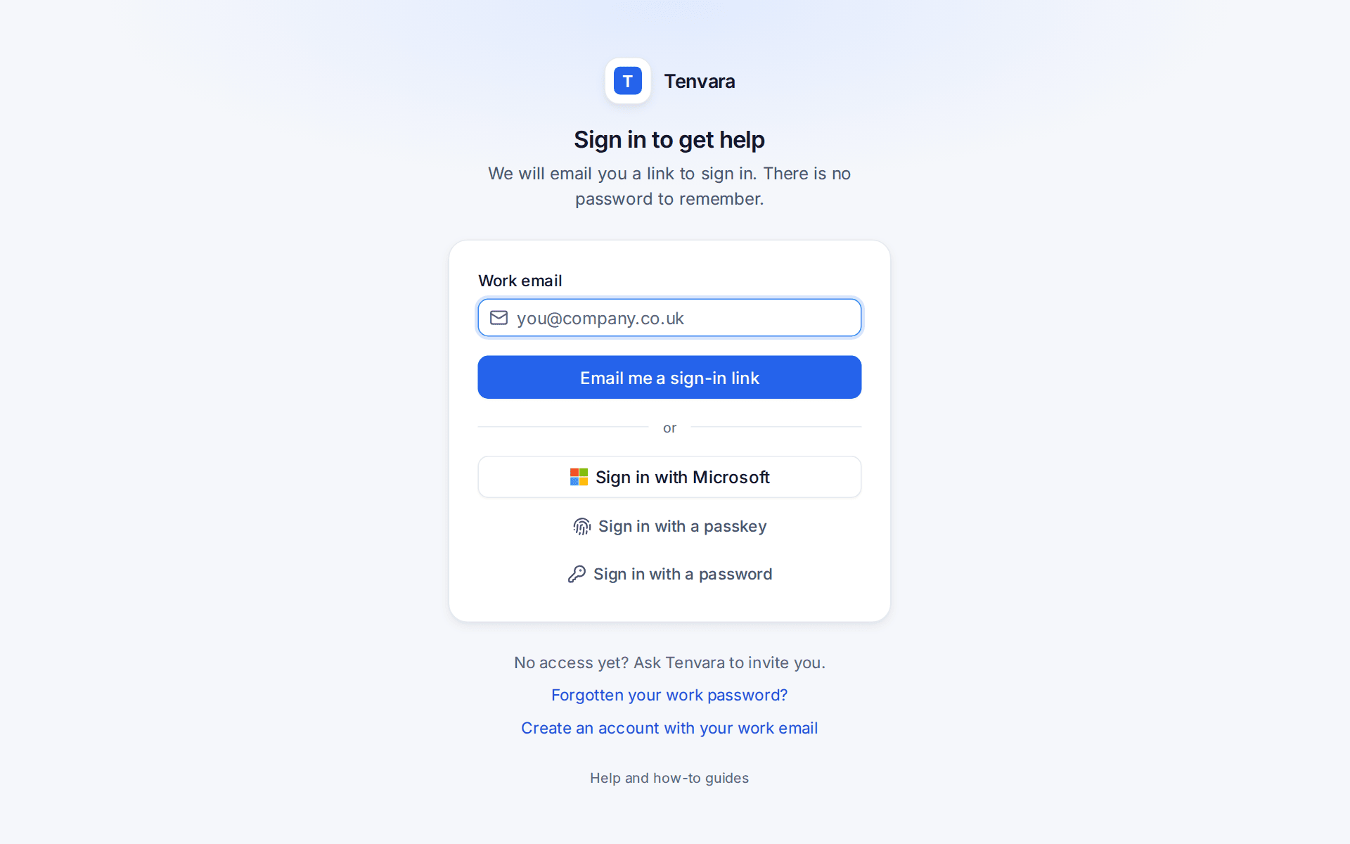 The portal's sign-in page with an emailed link, Microsoft, a passkey and a password
