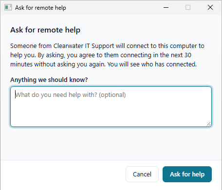 Ask for remote help in the tray