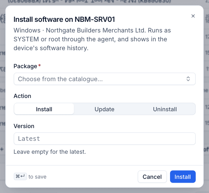 Installing software on one device