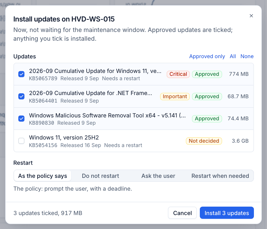 Installing updates now on one device