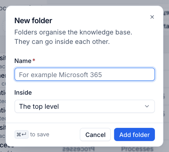 The New folder dialog