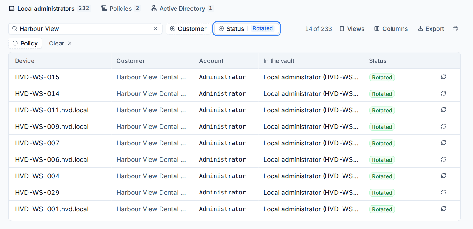Devices whose local administrator password has been rotated