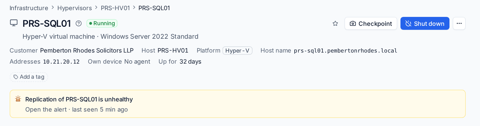 A Hyper-V virtual machine page