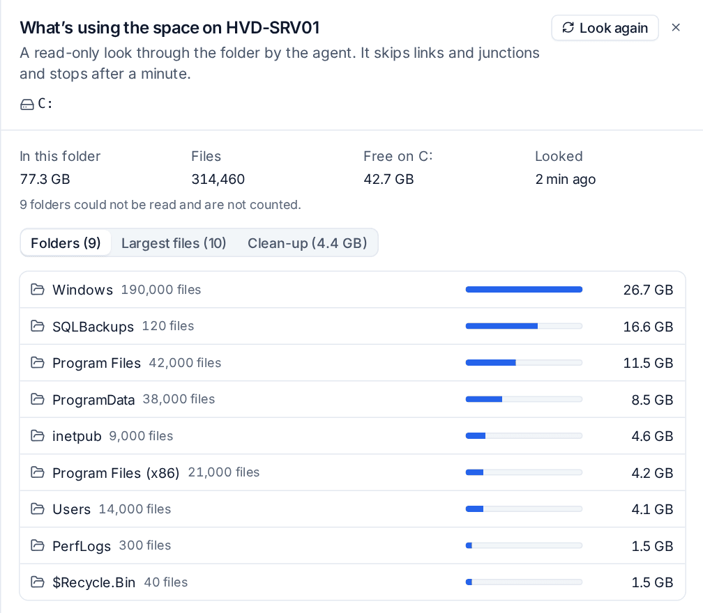 What's using the space on a server's C: drive