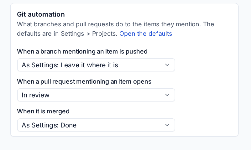 Git automation on a project's Development tab