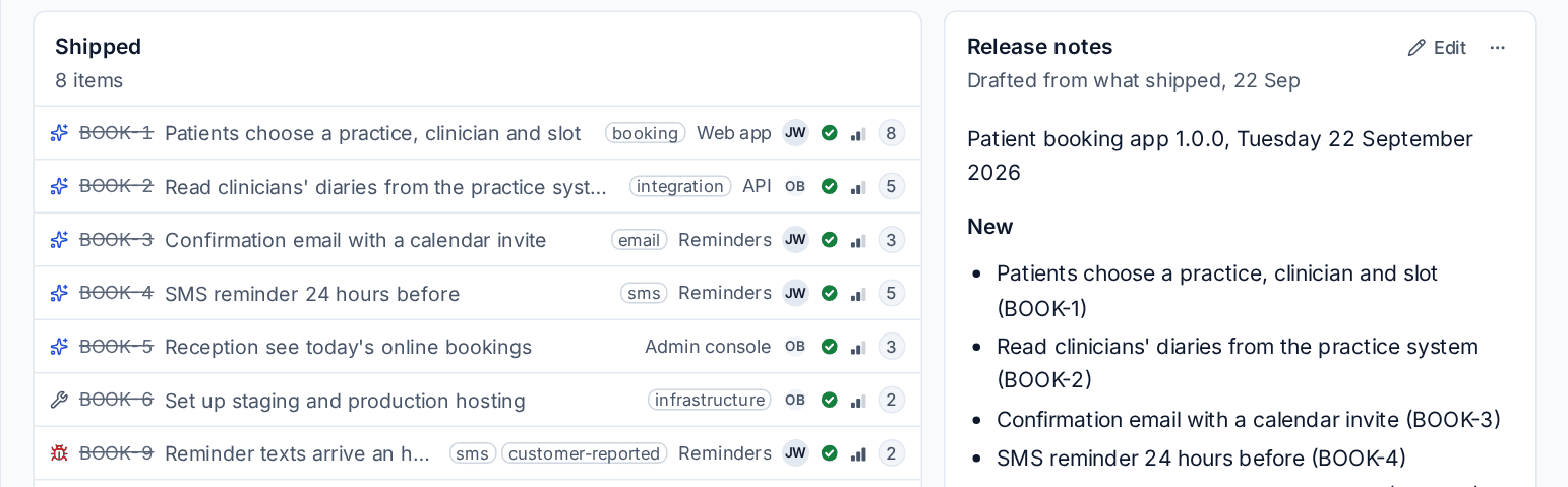 A released version with its release notes
