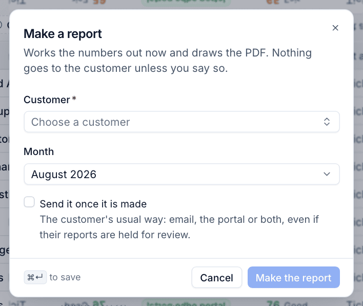 Making a report by hand for one customer and month