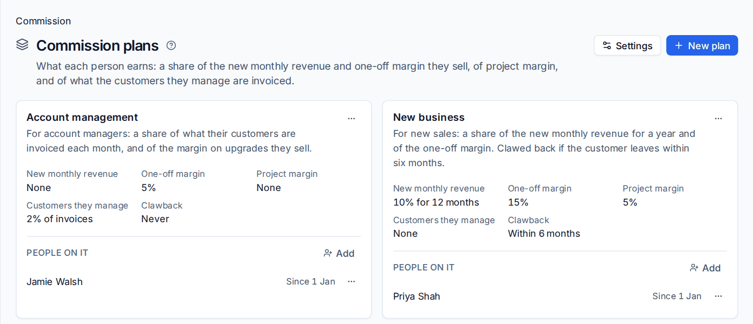 Commission plans for account management and new business