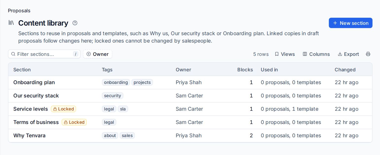 The content library with locked legal sections