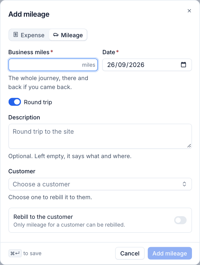 Adding mileage