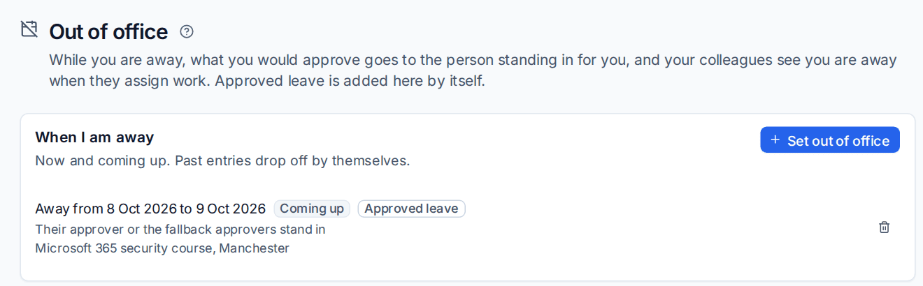 Your own out of office, with leave added automatically
