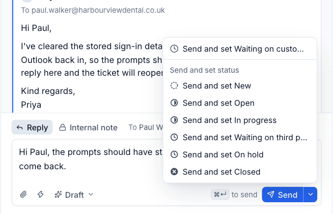 The send options next to the Send button