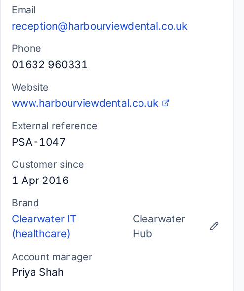 A customer's details showing the brand profile they use